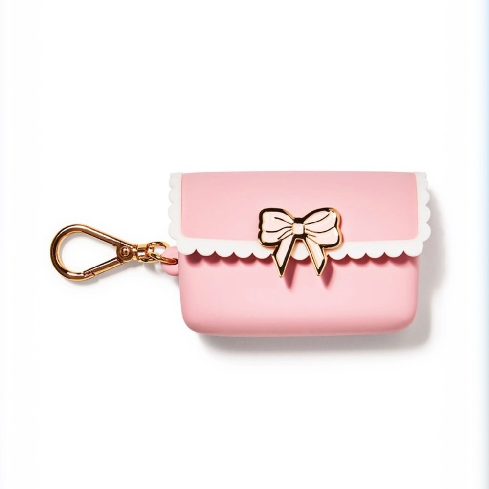 Bath & Body Works Pink Bow Purse Keychain Pocketbac Holder Snapcase NEW